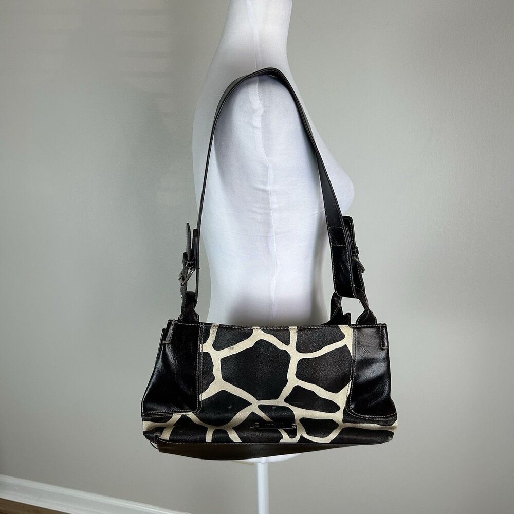 Nine & Co Brown White Animal Giraffe Purse Shoulder Bag Y2K Leather
